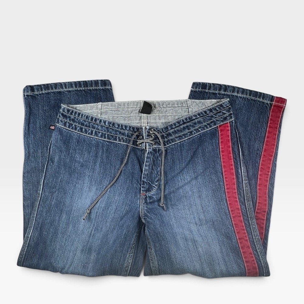 Rare Vintage Polo Jeans Co Ralph Lauren Lace Up Racing Stripe Capri Pants Size 6